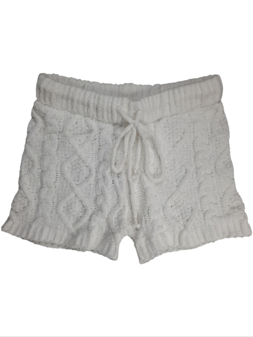 POL White Cable Knit Drawstring Shorts SZ M